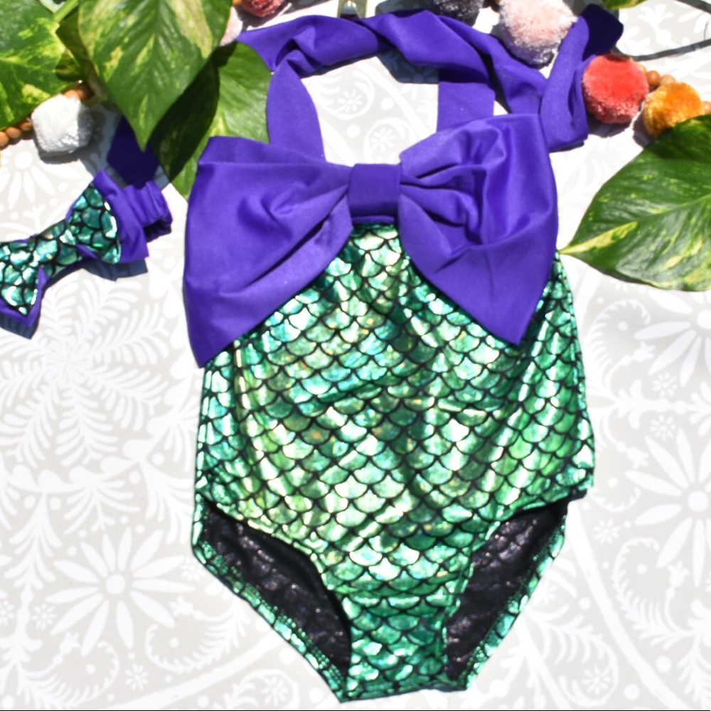 Little Merbabe Mermaid Swimsuit + Headwrap